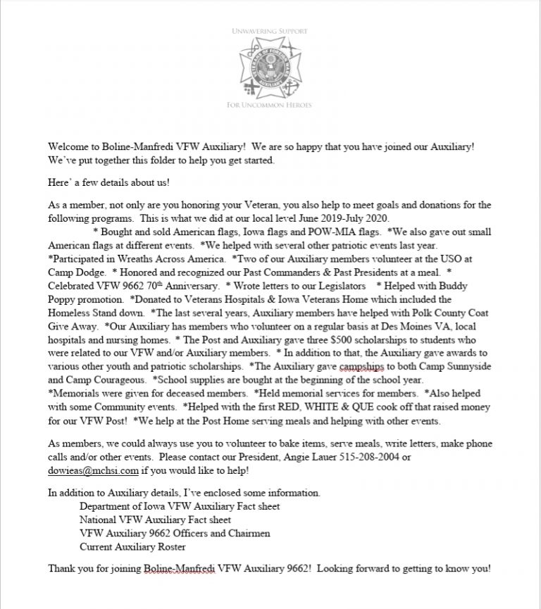 to The Auxiliary… Here’s what we do! VFW Post 9662